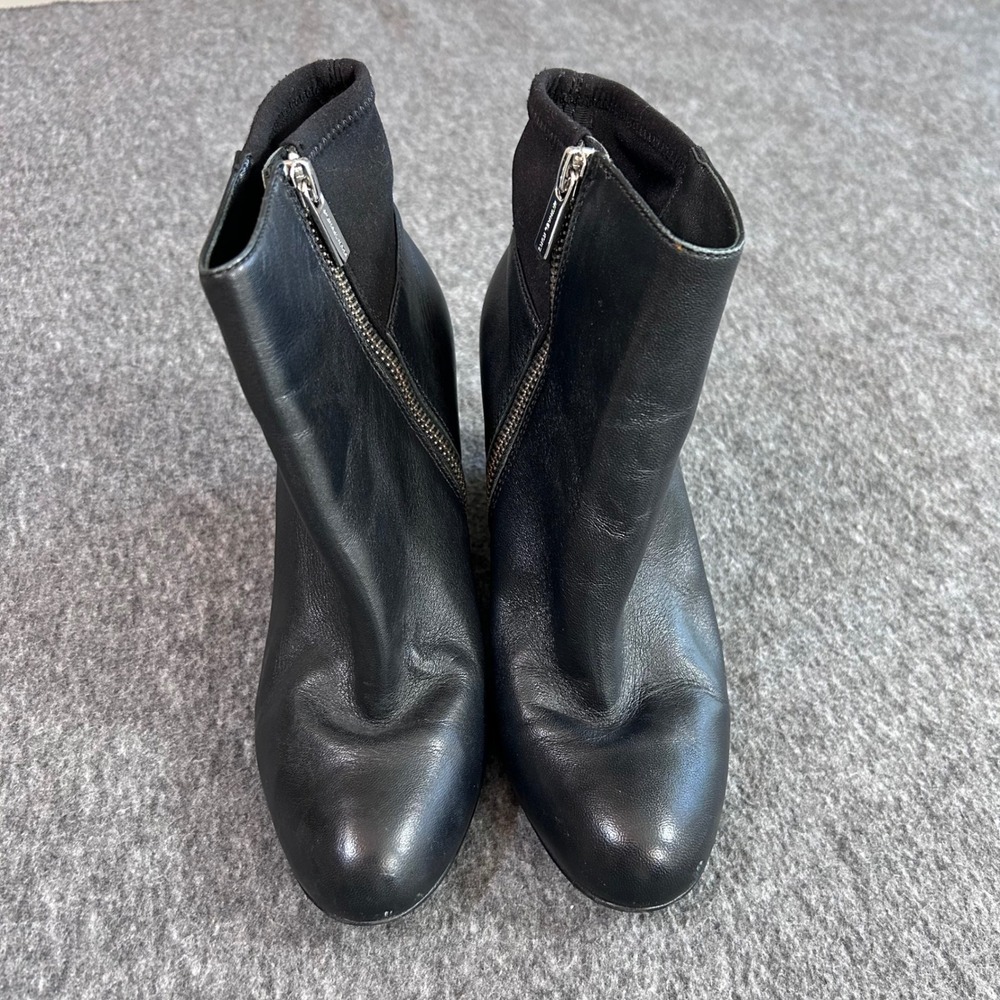 Michael Kors Black Leather Wedge Ankle Boots Side Zip Sock Bootie 6.5M